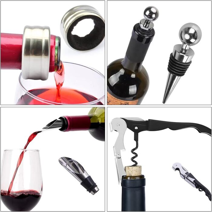 Набір сомельє: штопор, пробка, виливка, кришки для пляшок - 4 в 1