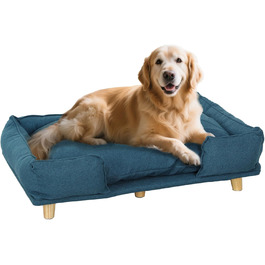 Диван для собак PawHut - зручне ліжко для домашніх тварин з підлокітниками, на дерев'яних ніжках, 96 x 66 x 24 см, темно-синій