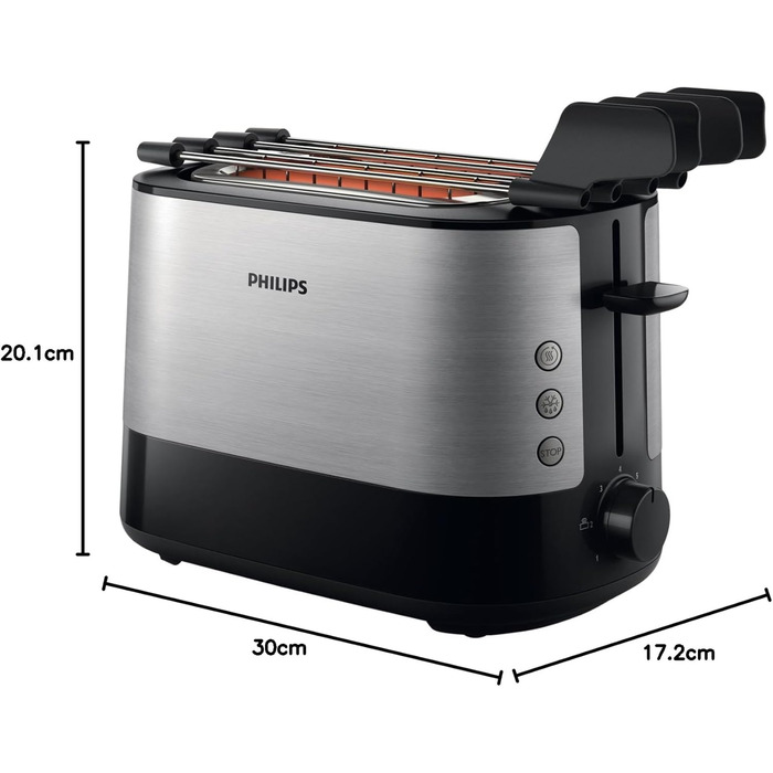 Philips HD2639/90 – Toaster (730 W, extra wide slot, sandwich accessory), Black and Silver