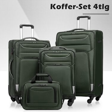 Набір валіз COOLIFE 4в1: велика дорожня валіза, сумка на плечі, TSA-замок, тканинний кейс, темно-зелений