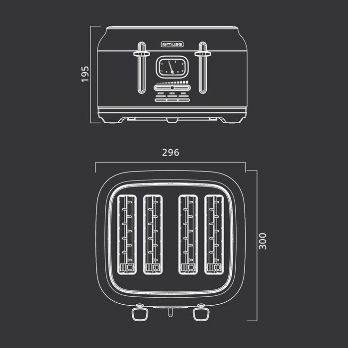 Тостер Muse MS-131 BC: 4-х секційний, чорний, ретро дизайн, 6 рівнів підсмажування, з підсвічуванням та крихкозбірником