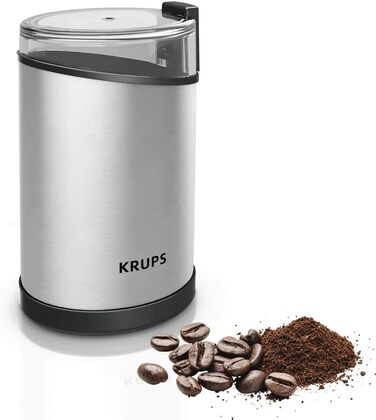 Електрична кавомолка Krups Fast Touch GX204D з нержавіючої сталі, 200 Вт, чорний колір, 75 г