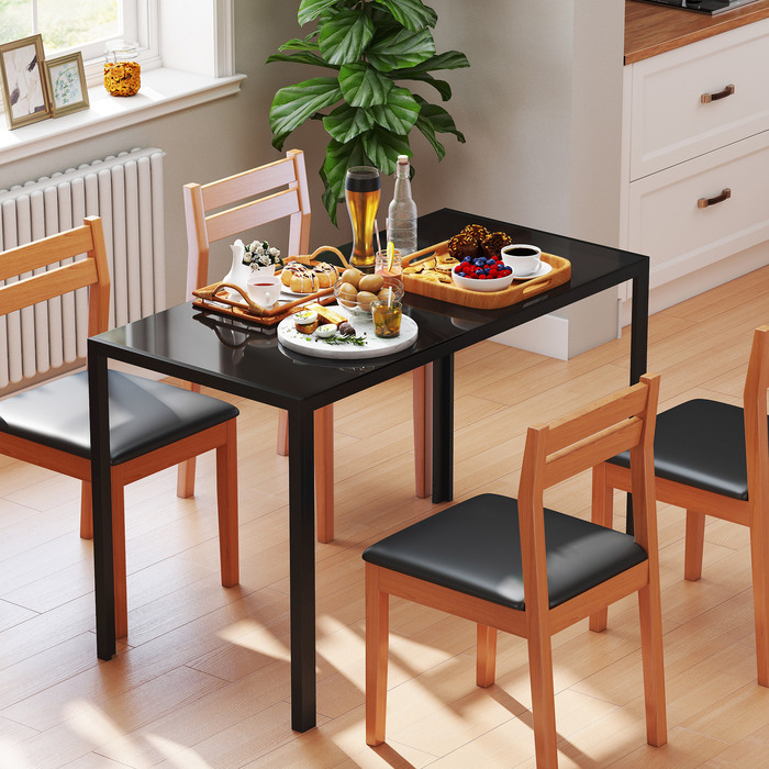 HOMCOM LED Dining Table Kitchen Table for 4 People, Tempered Glass & Metal, Black, 120x60x75cm, modern & stylish