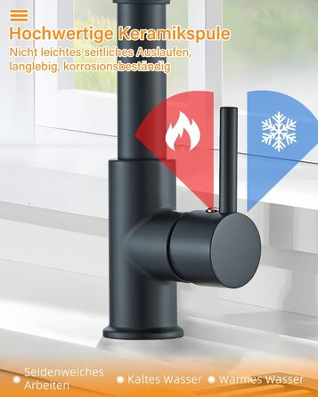 Кухвонний змішувач Hbronzeshower з висувною лійкою, 360° поворот, нержавіюча сталь, чорний