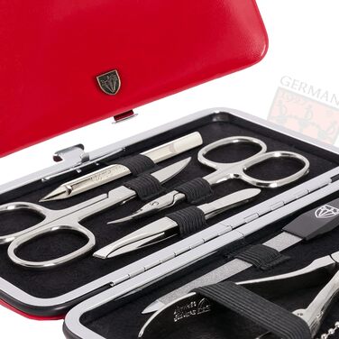 Набір для манікюру DREI SCHWERTER 'Sanremo' (Німеччина) | Преміум-набір для манікюру в чорному еко-шкіряному етиуі | Вміст: ножиці для нігтів, ножиці для кутикули, щипці для нігтів, пінцет, напільниковий файл з сапфіром та інше!