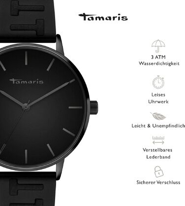 Жіночий наручний годинник Tamaris — круглий кварцовий годинник, чорний