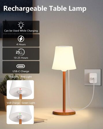 Настільна лампа бездротова LED 2 шт, акумуляторна, з регулюванням кольору та яскравості, сенсорне управління, водонепроникна IP54 для спальні, вітальні, балкону