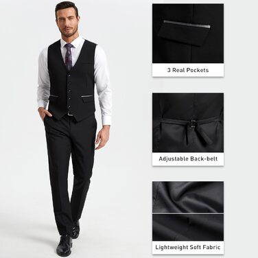 Елегантна жилетка для чоловіків HISDERN: весільна, класична, однотонна, для бізнесу, смокінгу, з кишенями, чорна, 3XL