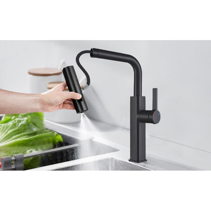 Висувна кухонна змішувач-кран для кухні, суміш батарея, кран для мийки, 3 режими (білий, чорний)