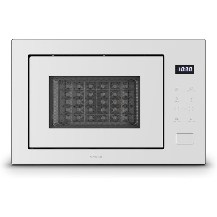 Вбудована мікрохвильова піч Klarstein Velaire 60 см з грилем – 25L, 850W, 8 програм, сенсорне управління, нержавіюча сталь, таймер, білий колір
