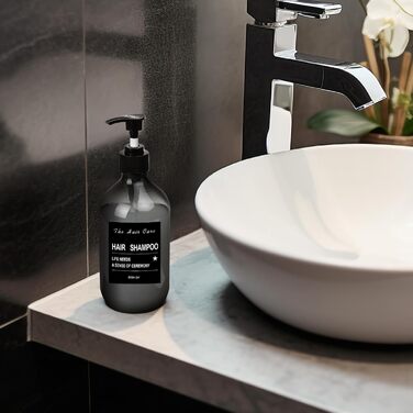 4 шт. Наповнювані порожні флакони для шампуню, 500 мл дозатори для мила, флакони з помпою з пластику, дозатори для лосьону, рідкого мила, шампуню, кондиціонера, гелю для душу, наклейки (прозорий чорний)