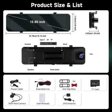Дзеркало заднього виду з відеореєстратором Hodozzy 4K+1080P, GPS, ADAS, BSD, Wi-Fi, 10.88