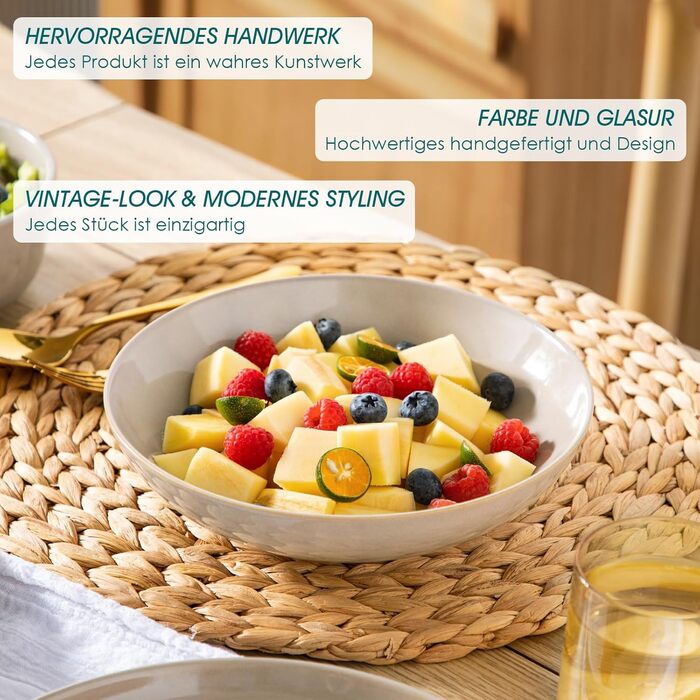 Набір чашок Vancasso PLAYA 6 шт. з ручкою 480мл, чайні чашки з кераміки, придатні для мікрохвильової печі та посудомийної машини (Бежевий, Сервіз 48 шт.)