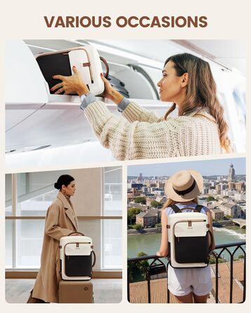 Рюкзак LOVEVOOK для ручної поклажі літака, жіночий, 50L, для подорожей, бізнесу, школи, чорний+бежевий+коричневий