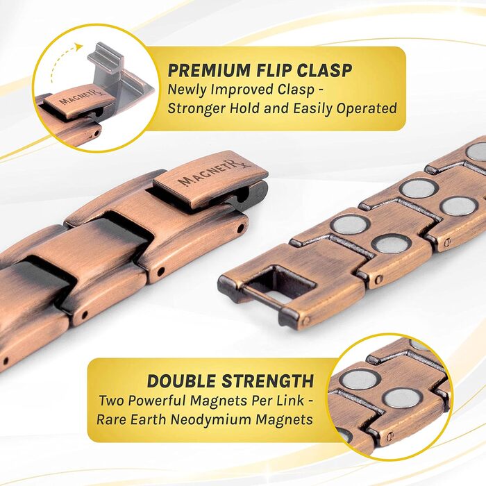 Браслет на руку чоловічий MagnetRX® з чистої міді – Магнітний браслет для чоловіків для магнітної терапії – Ідеально підходить при артриті та синдромі зап'ястного каналу – Включає інструмент для регулювання довжини (Leo Style) Leo Style Men Copper