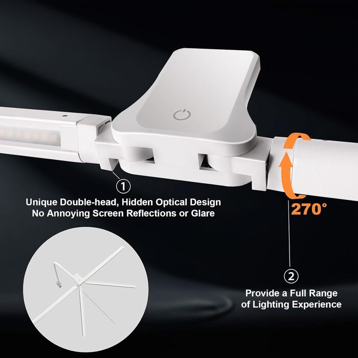 Лампа настільна EYOCEAN з двома головками, 24W, 80 см, денне світло, з пульт керування, регулювання яскравості, захист очей, для офісу та дому (матова біла)