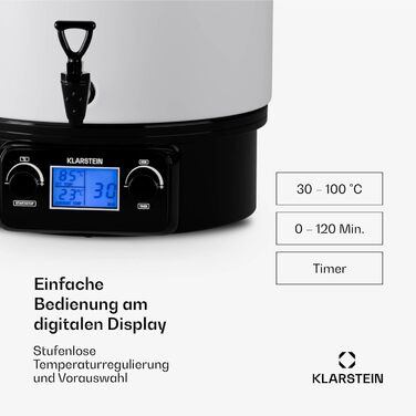 Klarstein Biggie Small - Canning Machine, Canning Pot, Preserving Pot, Mulled Wine Maker, electric, 16L capacity, 2000 watts, adjustable temperature, timer up to 120 minutes, (White, 27 Liter (digital))