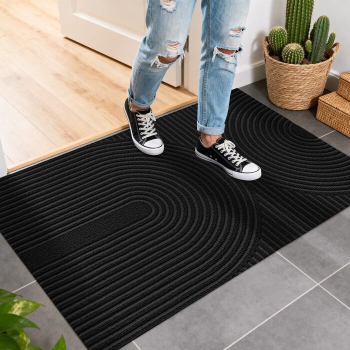 Килимок вхідний FEOMOS 60x90 см, протиковзний вологопоглинаючий килим для дому, передпокою та кухні, чорний