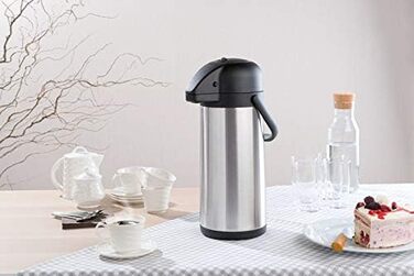 Rosenstein & Söhne Vacuum Pump Carafe: Double-walled vacuum-insulated carafe with pump system, stainless steel, 3 liters (Pump Carafe 3 liters, Coffee Dispenser 3, Insulated Mug)
