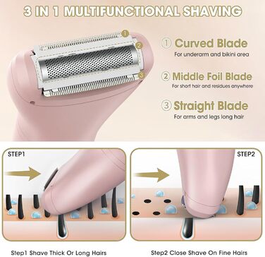 Електричний жіночий тример 3-в-1 для тіла та бікіні, IPX7, вологостійкий (рожевий)