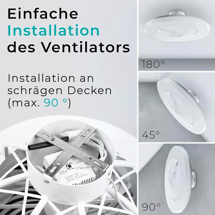 Стельовий вентилятор Noaton Triton 12050B з LED підсвіткою, диммування, 3 режими кольору, пульт ДУ, таймер, діаметр 50 см, білий