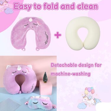 Дитяче подушечка для шиї Einhorn з memory foam, 30x30 см. Маска для очей з єдинорогом. Підходить для подорожей.