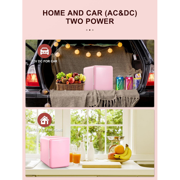Портативний міні-холодильник 6л/9 банок: охолодження та підігрів для косметики, напоїв, їжі. Рожевий