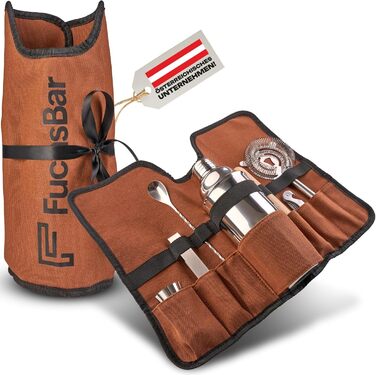 Набір шейкер для коктейлів (7 предметів) з сумкою та рецептами – преміум-якість, з дерев'яним пестиком, щипцями для льоду, ситом та іншим – аксесуари для бару, барменський набір | Компактний дизайн для дому та в дорогу