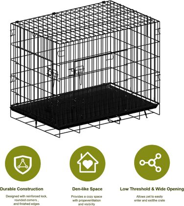 Переносна вольєр для собак з подвійними дверима, з піддоном та перегородкою, 76.2 x 45.7 x 53.3 см