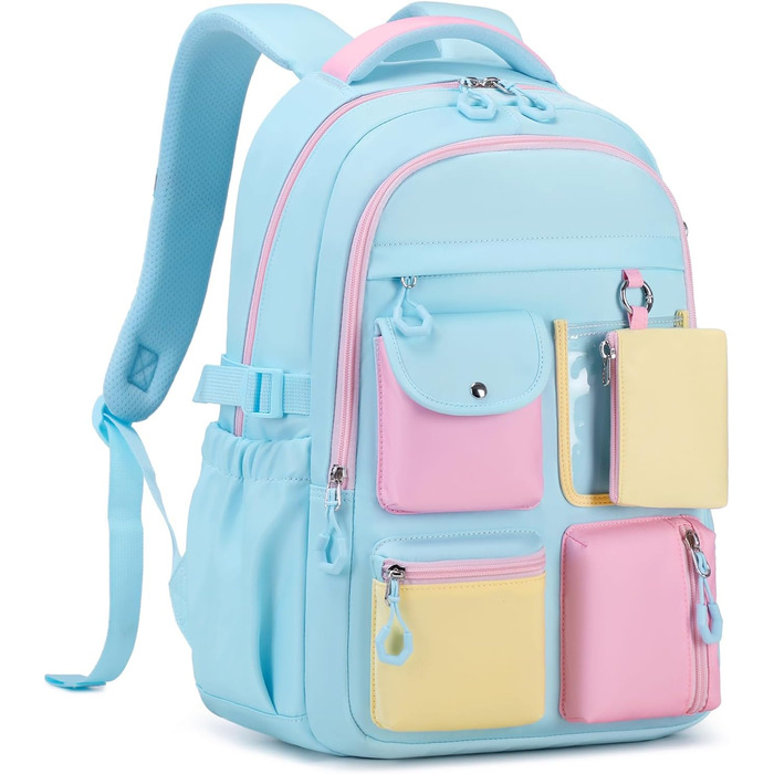 Рюкзак для дівчинки Tanou: великий шкільний рюкзак для підлітків з тканини Oxford, з багатьма відділеннями (блакитний, рожевий)