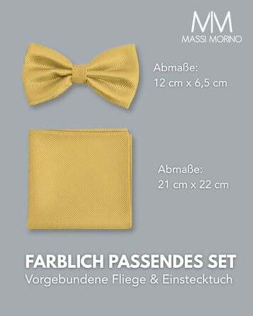 Массі Моріно: Комплект краватка-метелик та нагрудна хустинка для чоловіків - краватка-метелик на весілля, регульована, кольору шампань
