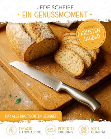 Ніж для хліба KRUSTENZAUBER з хвилястим лезом, 20 см, нержавіюча сталь. Великий ніж для нарізання хліба та булочок, для точного та легкого нарізання.