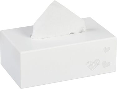 Relaxdays Tissue Box, Cosmetic Tissue Box, Square Tissue Box for Napkins, HxWxD: 9 x 25 x 15 cm, Heart Print, White