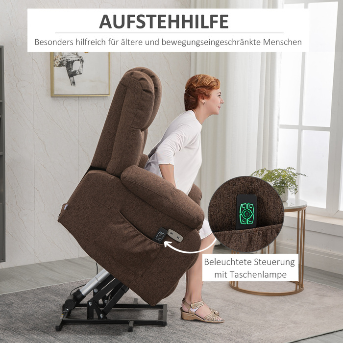 HOMCOM Electric TV Recliner with Lift Assist, Recliner with Remote Control, Power Cord, 58W, Brown, Steel, Polyester, 92 x 95 x 107 cm | Aosom
