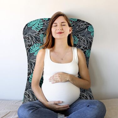 Подушка для годування Amilian Stillkissen для сну на боці, вагітності та після пологів, XXL, Body Pillow, бірюзовий (Monstera бірюзовий, чорний)