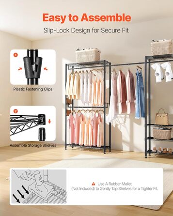 Вешалка для одягу VEVOR з 4 перекладинами, 8 гачками та 6 полицями, 385,5 кг вантажопідйомність, відкрита шафа для одягу