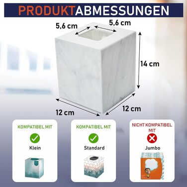 Acrylic tissue holder, transparent tissue box for cosmetic tissues, napkins, and lint-free cloths. Perfect for bathrooms, desks, workspaces, and vanity tables (Square, Marble)