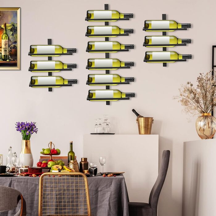 Wine Rack Bottle Rack for 6 Bottles, Metal Wine Rack Hanging Wall Mount Wine Bottle Shelves, Wall Shelf Wine Storage Shelf for Kitchen Dining Room Bar (Level 12)