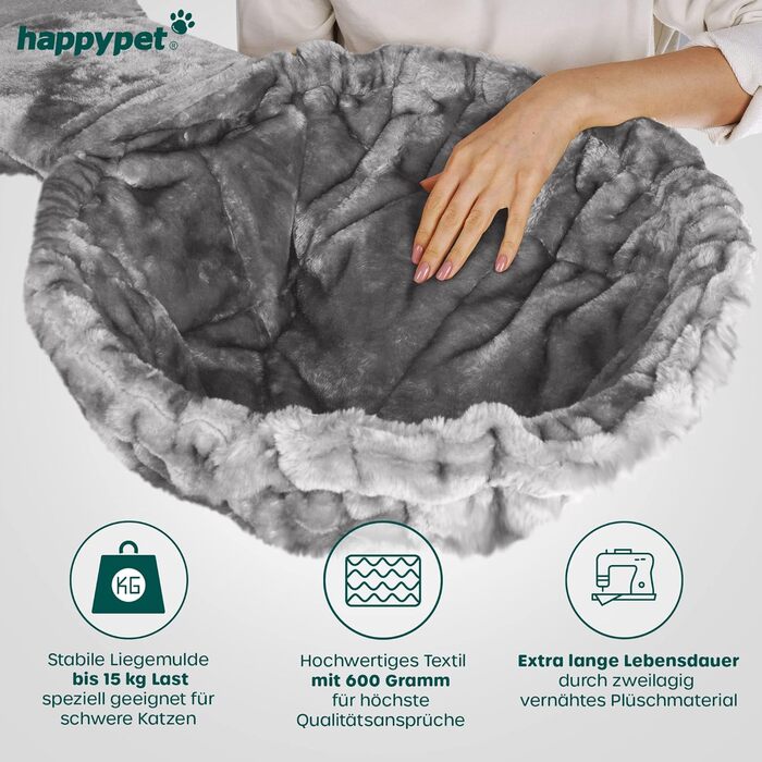 HAPPYPET Дряпка для котів 'Оскар' - 161 см, преміум якість, для великих котів, 47 кг, товсті стовпи (12 см), плюш (600 г), сертифіковане дерево (сірий)