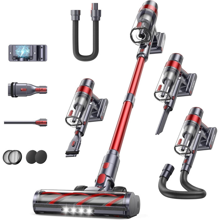 Бездротовий акумуляторний пилосос SunSare 600W з автоматичним режимом, сенсорним екраном та висувним шлангом 1м для твердих поверхонь, килимів та шерсті тварин