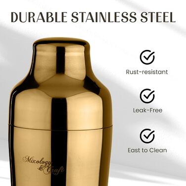 Набір для коктейлів та міксології Edles (10 предметів) - Шейкер з нержавіючої сталі, дерев'яний підставка з махагоні, золотий колір