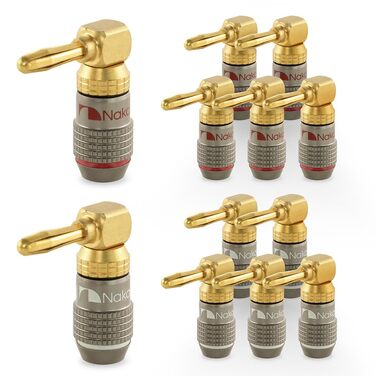 Позолочені бананові роз'єми Nakamichi FanLock Excel-Serie (12 шт), правокутні конектори для акустичних кабелів Hi-Fi та підсилювачів, 10-18 AWG