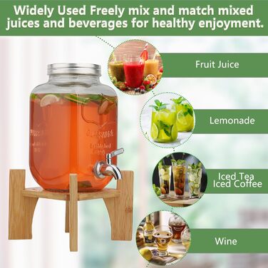 Скляний диспенсер для напоїв на підставці 4л з нержавіючою сталею та бамбуком