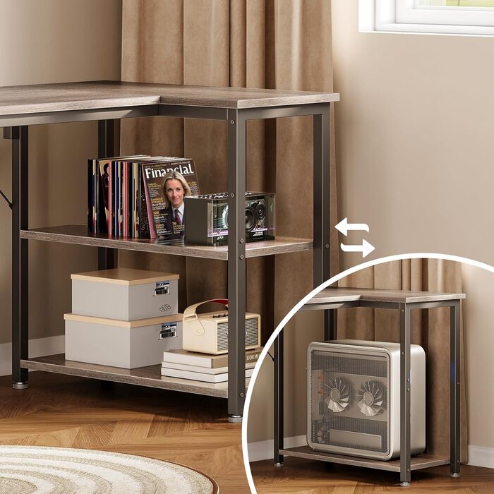 Ігровий стіл Coleshome, кутовий, з обертовим органайзером, 120x70 см (сірий)