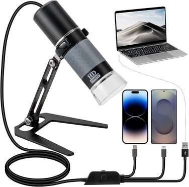 Цифрова мікроскоп-камера Ninyoon 1080P USB для iPhone, iPad, Android, PC, 50-1000x, з підсвічуванням, для монет, рослин, паяння, шкіри, скальпу