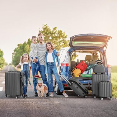 Набір валіз LEADZM 5 шт. з косметичною сумкою, жорсткий набір валіз з ABS, телескопічна ручка, ручна поклажа (Турквіс, Темно-сірий)