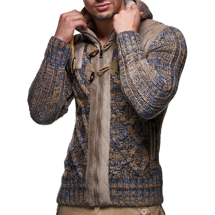 Світшот Leif Nelson для чоловіків з капюшоном та блискавкою - чоловічий кардиган з в'язаного полотна для зими (4XL, Коричневий)