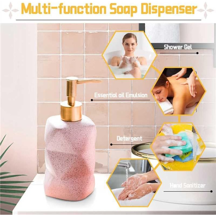 Bathroom Accessories Set, including soap dispenser, toothbrush holder, cup, soap dish, modern, elegant, bathroom organizer, ceramic bathroom decor set (Pink)