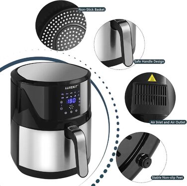 Фритюрниця без олії LLIVEKIT з 2 камерами та скляними вікнами, 4.5L+4.5L, Airfryer 9-в-1, XXL, з сенсорним екраном та таймером