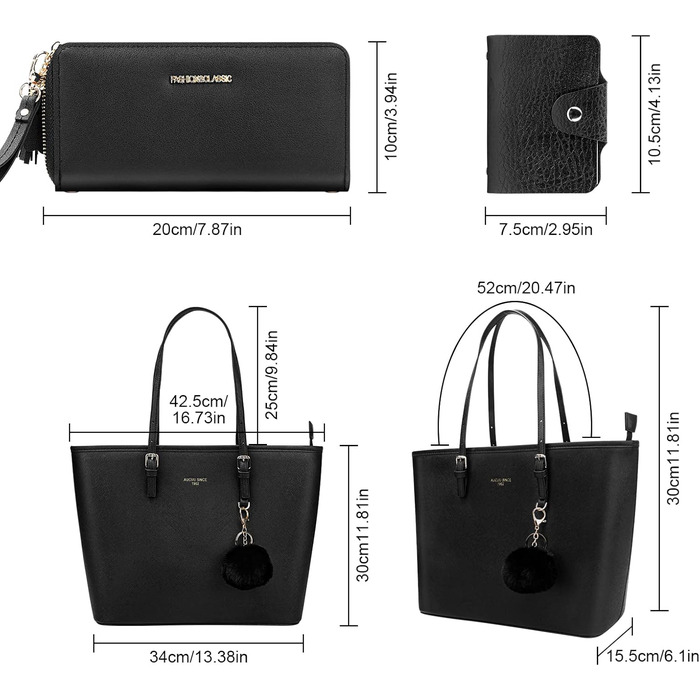 Жіноча сумка-шопер URAQT чорного кольору зі шкіри з помпоном з хутра кролика та брелоком - для офісу, школи, покупок